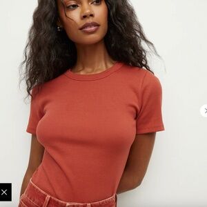 BNWT Veronica Beard Pruitt Ribbed Tee T-shirt in Brick Red